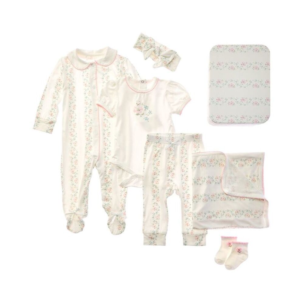 Shabby Chic  7Pc Footie, Bodysuit & Pant Set, White